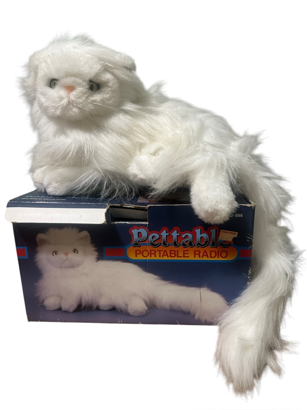 Vintage RadioShack Pettable Fluffy Cat AM/FM Portable Radio White Tested Works
